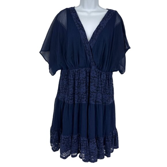 Torrid Tiered Skirt V Neck Lace Trim Chiffon Lined Dress Size 1X - Picture 1 of 11